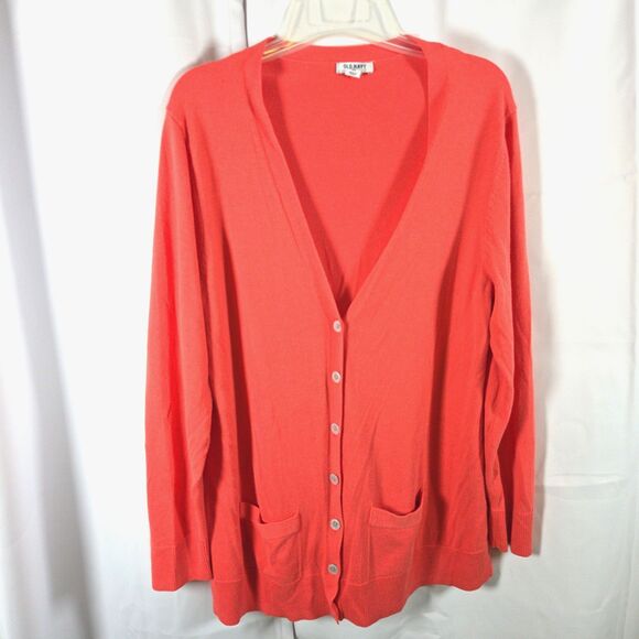 Old Navy Womens 2XL XXL Orange V-Neck Long Sleeve Cardigan Sweater Pockets - Picture 1 of 7